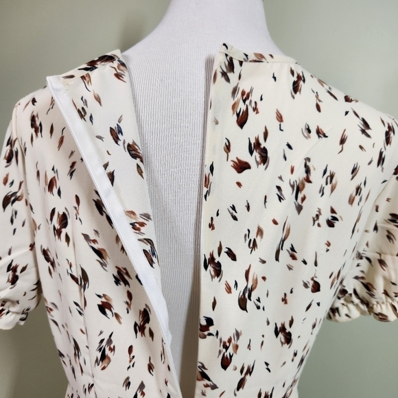 Shein Tiered Dress Cottagecore Cream Leaf Print, sz L - Picture 6 of 9
